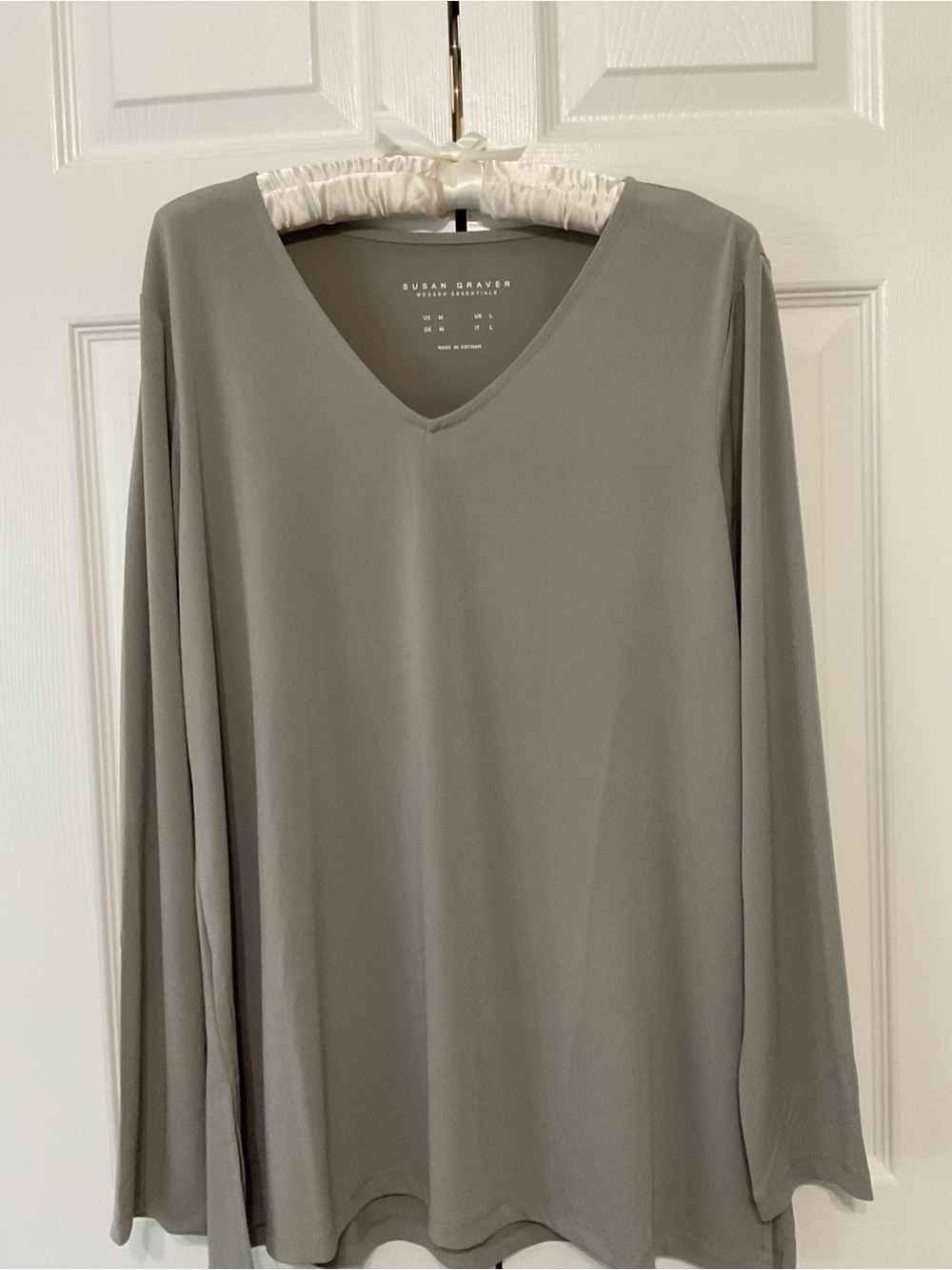 Susan Graver Gray V-Neck Long Sleeve Top